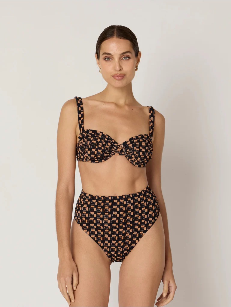 Cleobella Black & Tan Checked High-Waist Bikini Set
